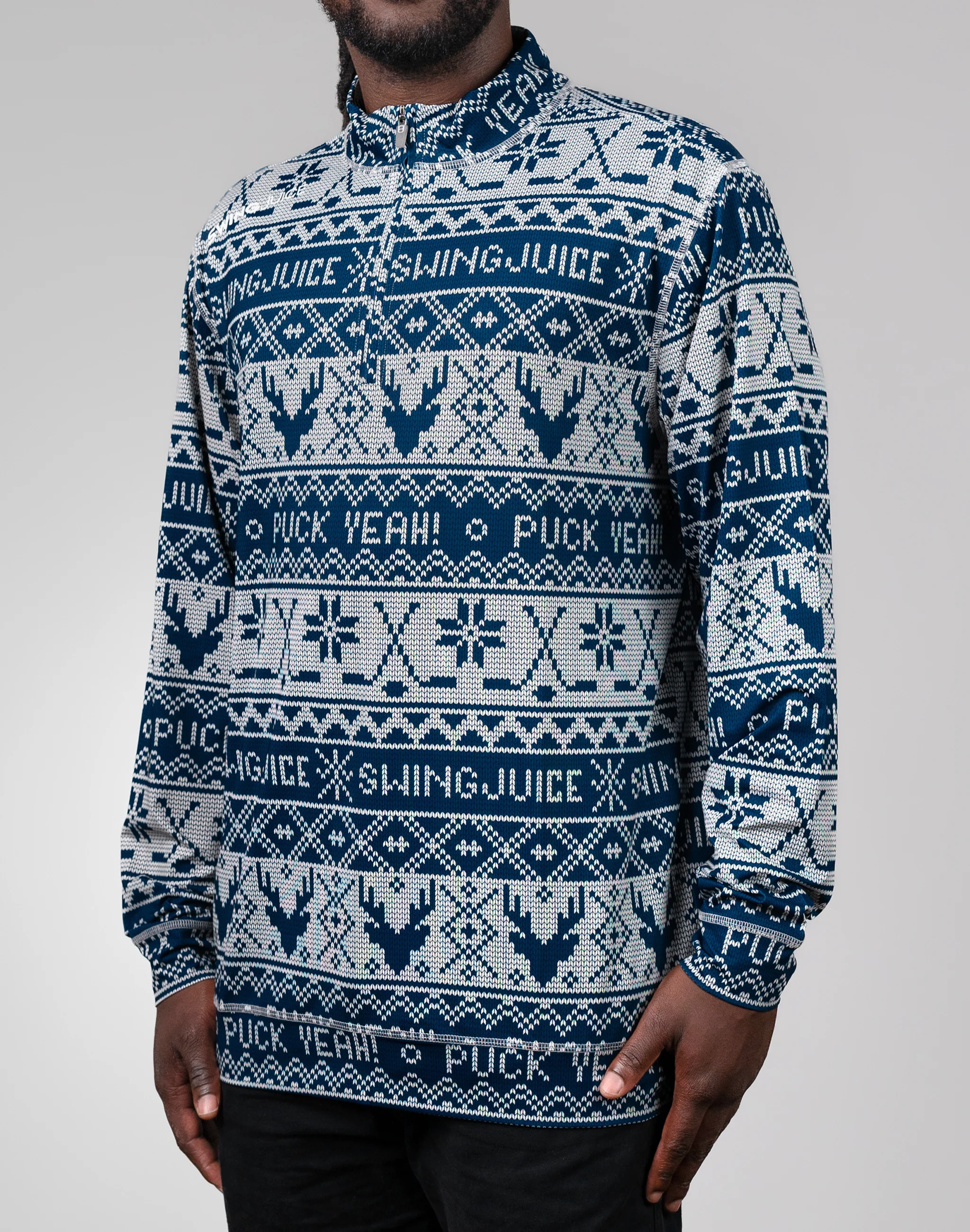 Hockey Puck Yeah Fairisle Men's Quarter Zip - Image 3