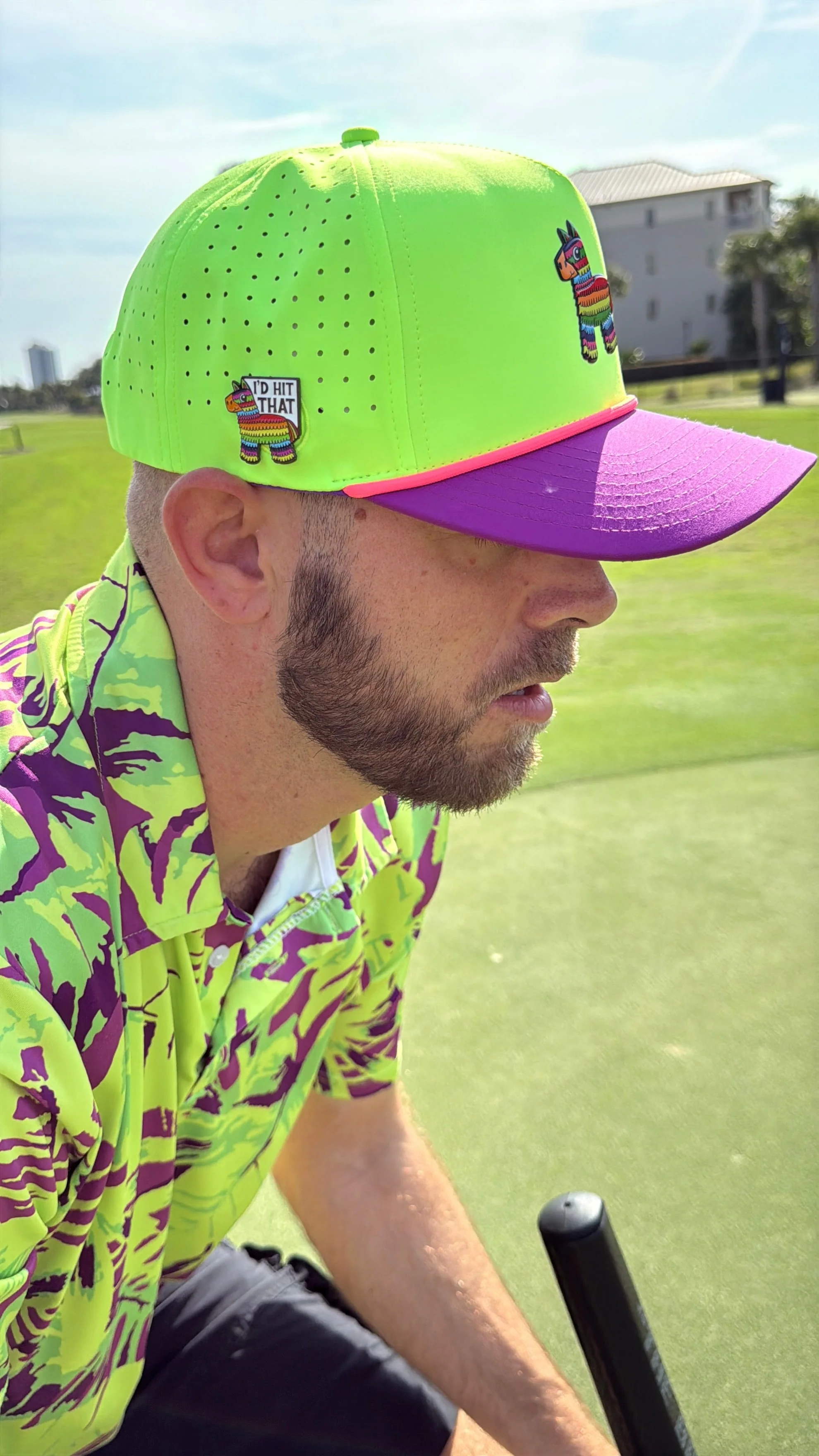 I'd Hit That Piñata Golf Hat | Snapback Cap | Built-in Magnetic Ball Marker Holder + Marker Included | Adjustable | Llama Multicolor - Image 3