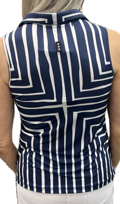 Jamie Sadock Spirit Basic Collection: Women's Sleeveless Shirt-Navy Geometric Print - Image 2
