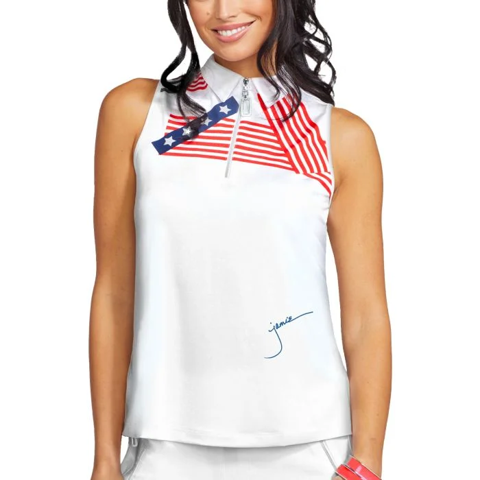 Jamie Sadock Spirit Basic Collection: Women's Sleeveless Shirt-White Crossings Print