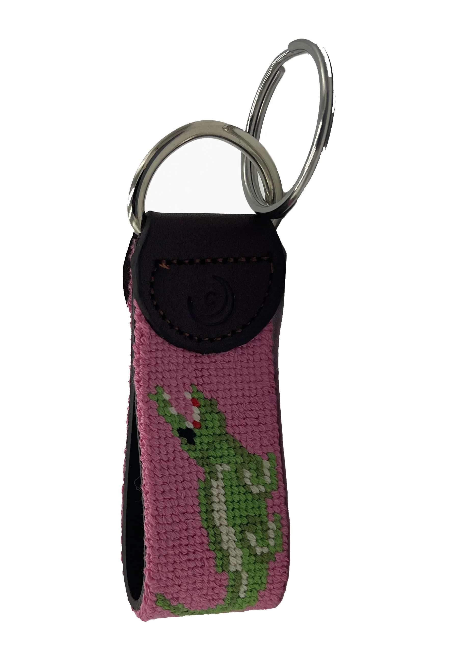 Key Fob - Pink Alligator Hand-stitched Needlepoint - Image 2