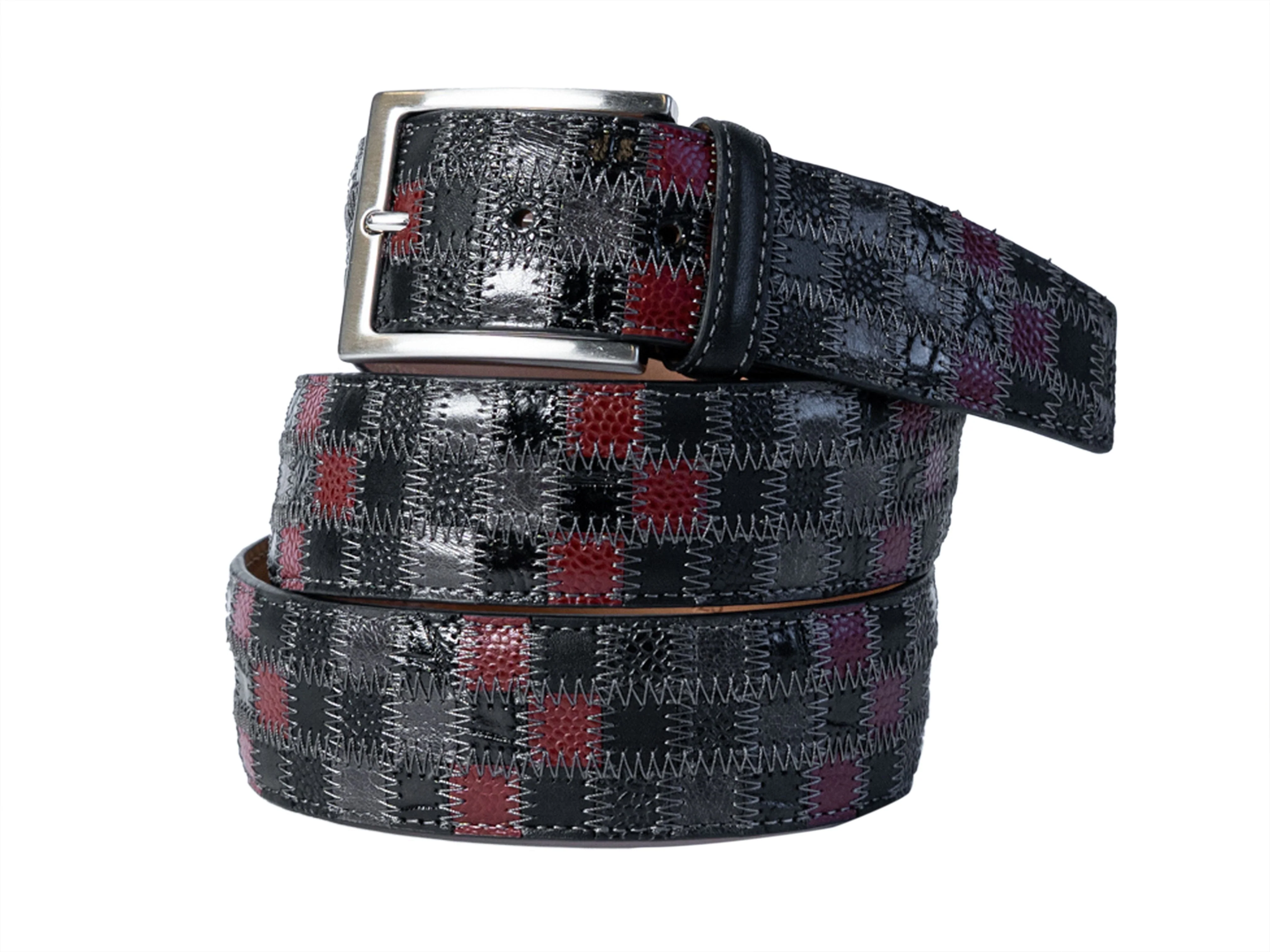 Limited Edition Duo-Skin Alligator Calf Patchwork Belt Burgundy/Gray