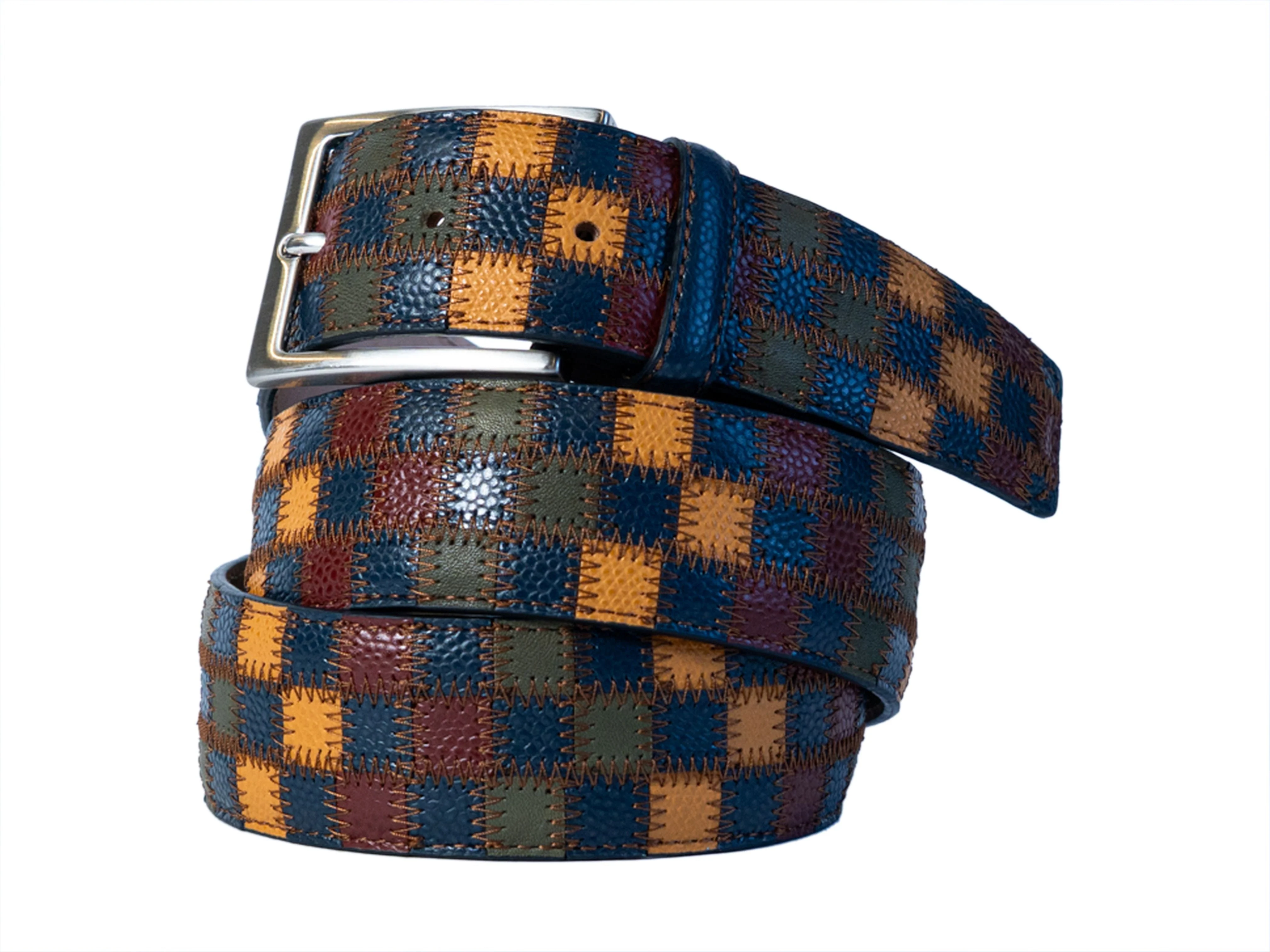 Limited Edition Duo-Skin Alligator Calf Patchwork Belt Orange/Blue