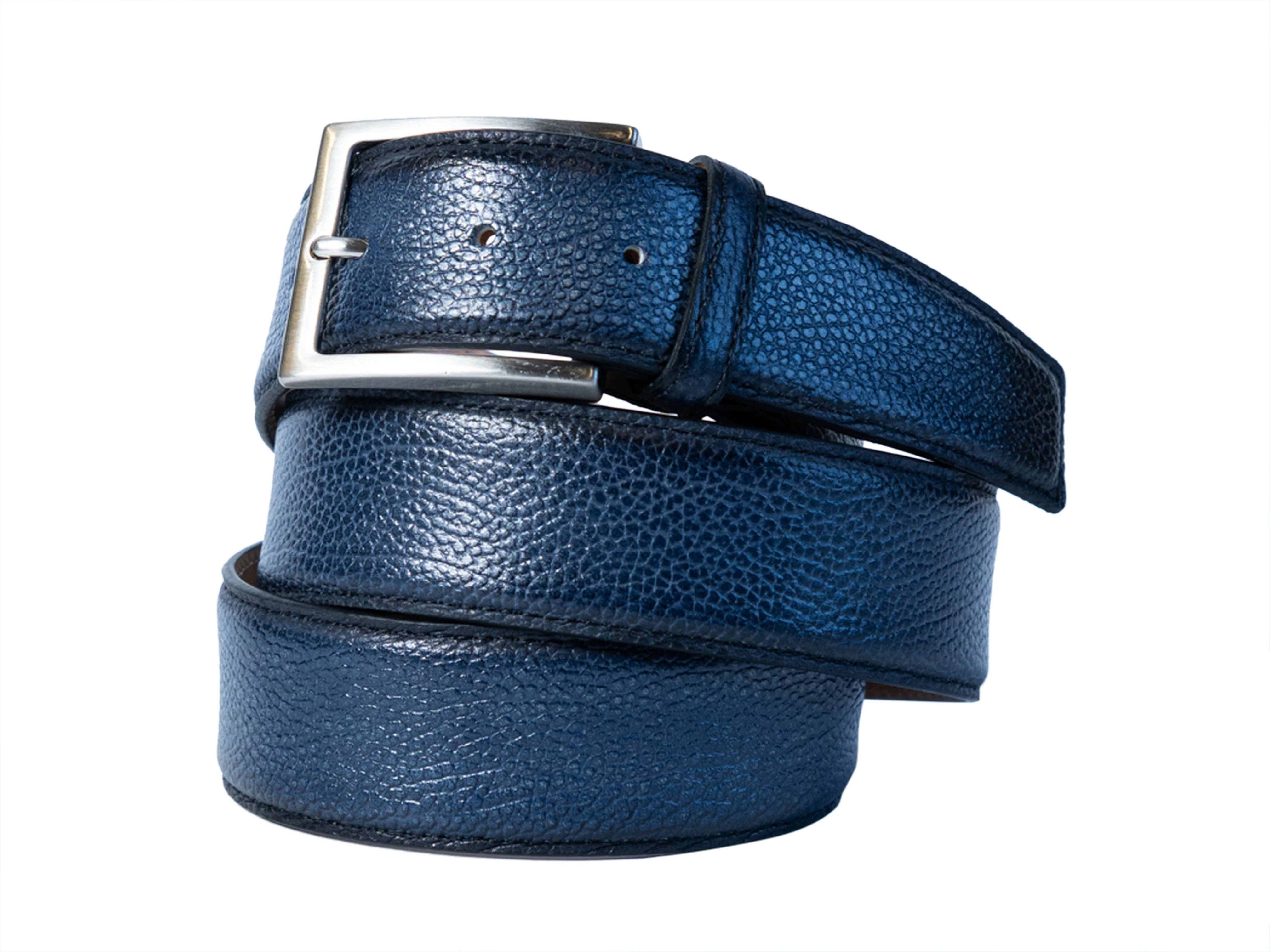 Limited Edition Handpainted Calf Skin Pebble Belt Navy