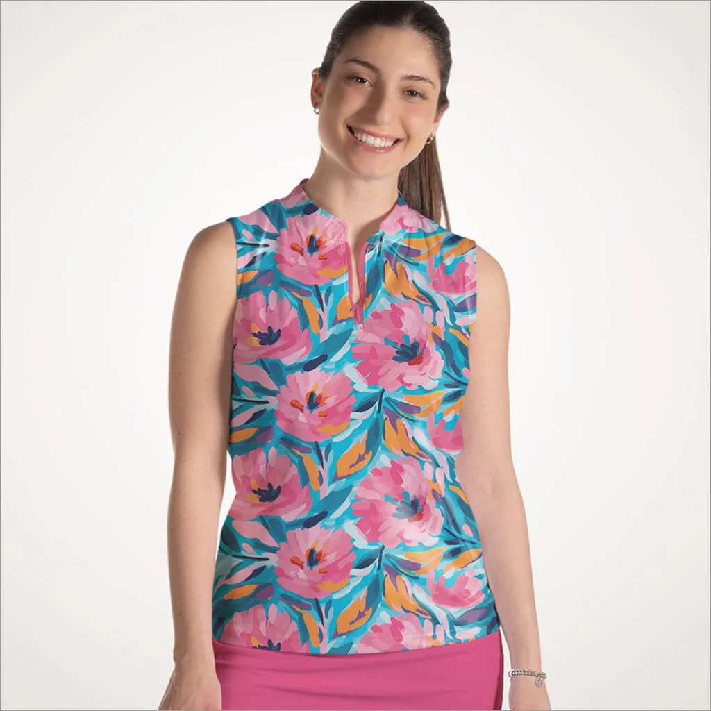 MILEY’S FLOWERS SLEEVELESS QUARTER ZIP TOP