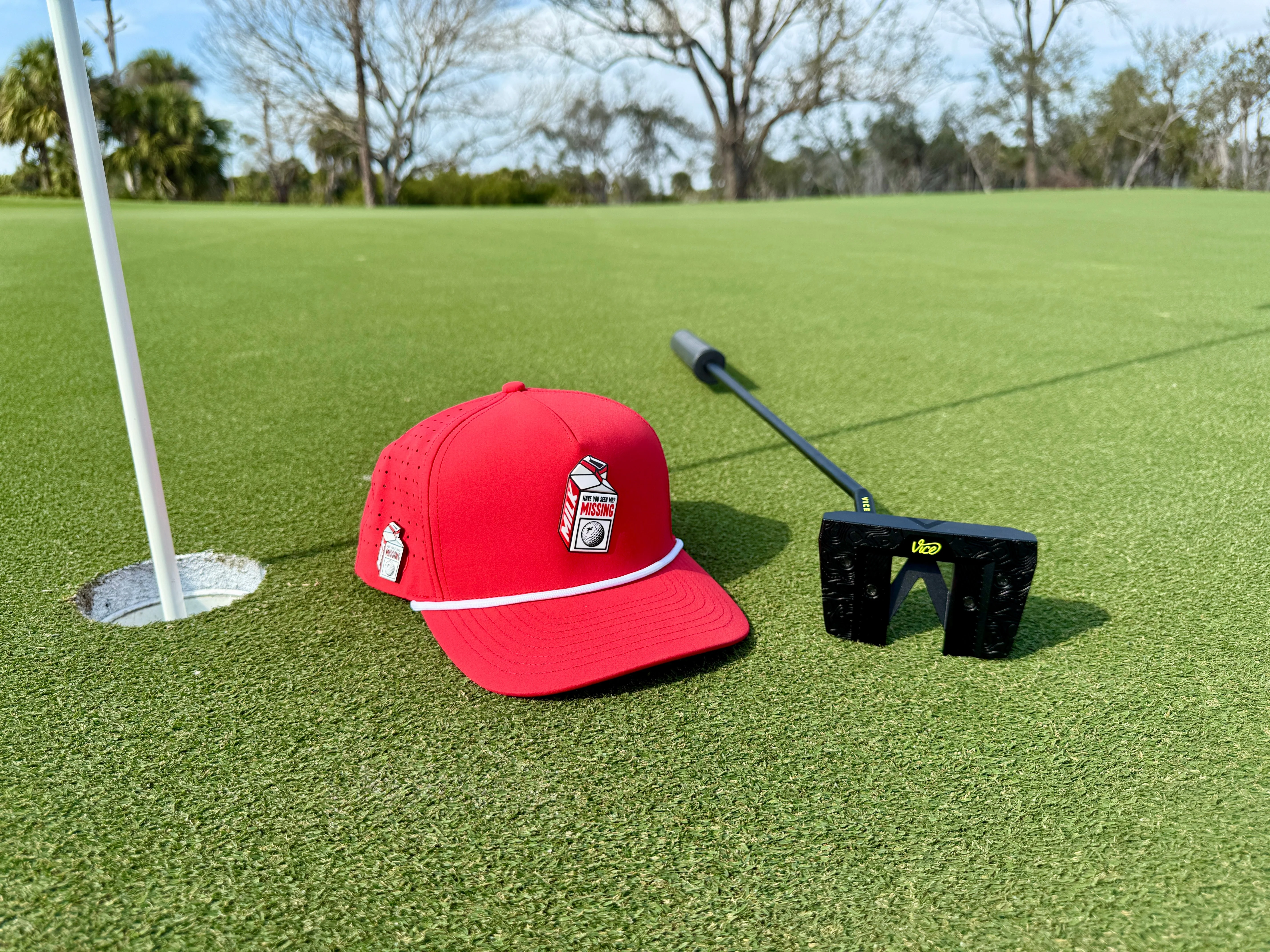 Missing Milk Golf Hat | Snapback Cap | Built-in Magnetic Ball Marker Holder + Marker Included | Missing Golf Ball | Adjustable Red - Image 4