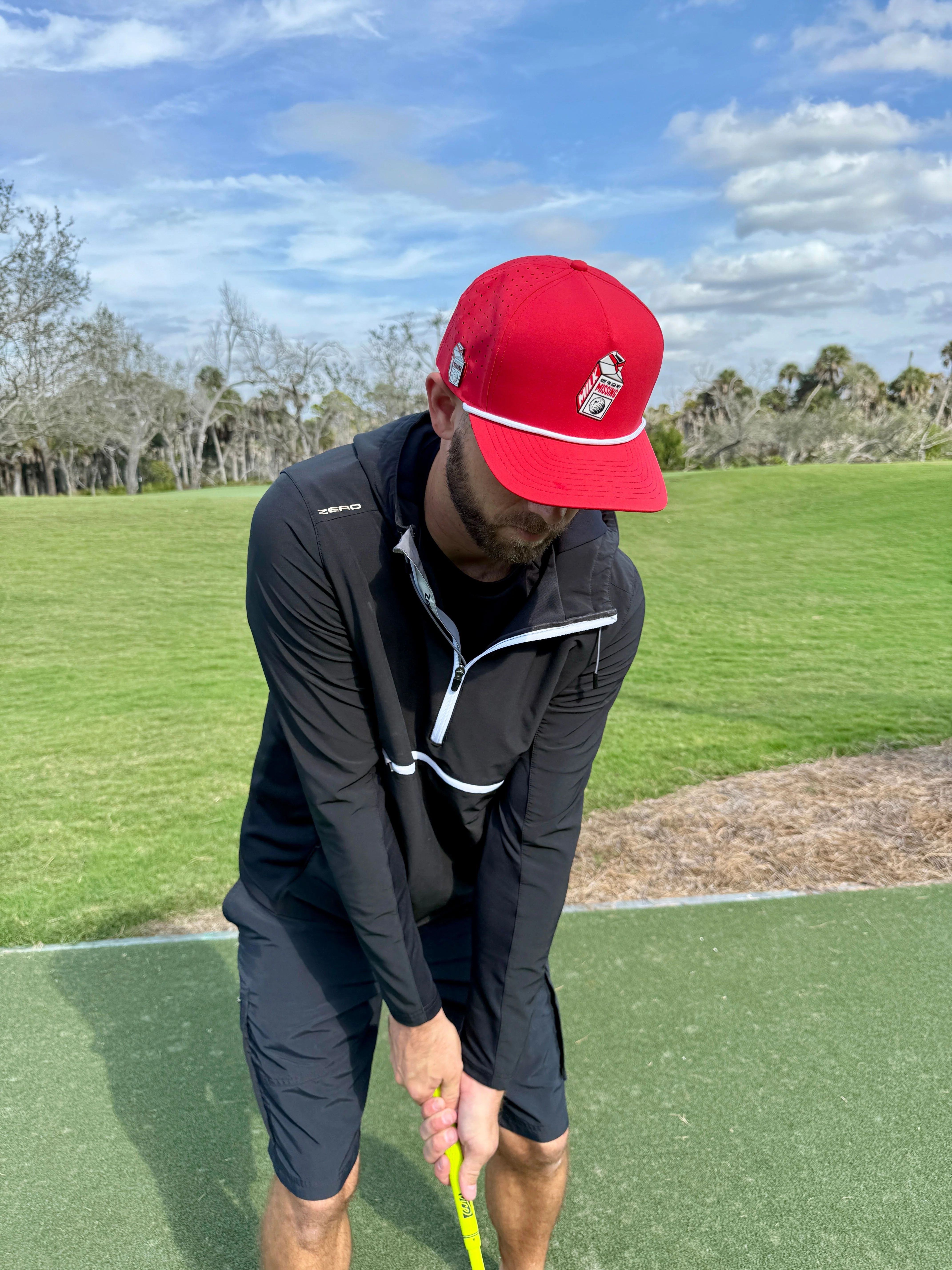 Missing Milk Golf Hat | Snapback Cap | Built-in Magnetic Ball Marker Holder + Marker Included | Missing Golf Ball | Adjustable Red - Image 6