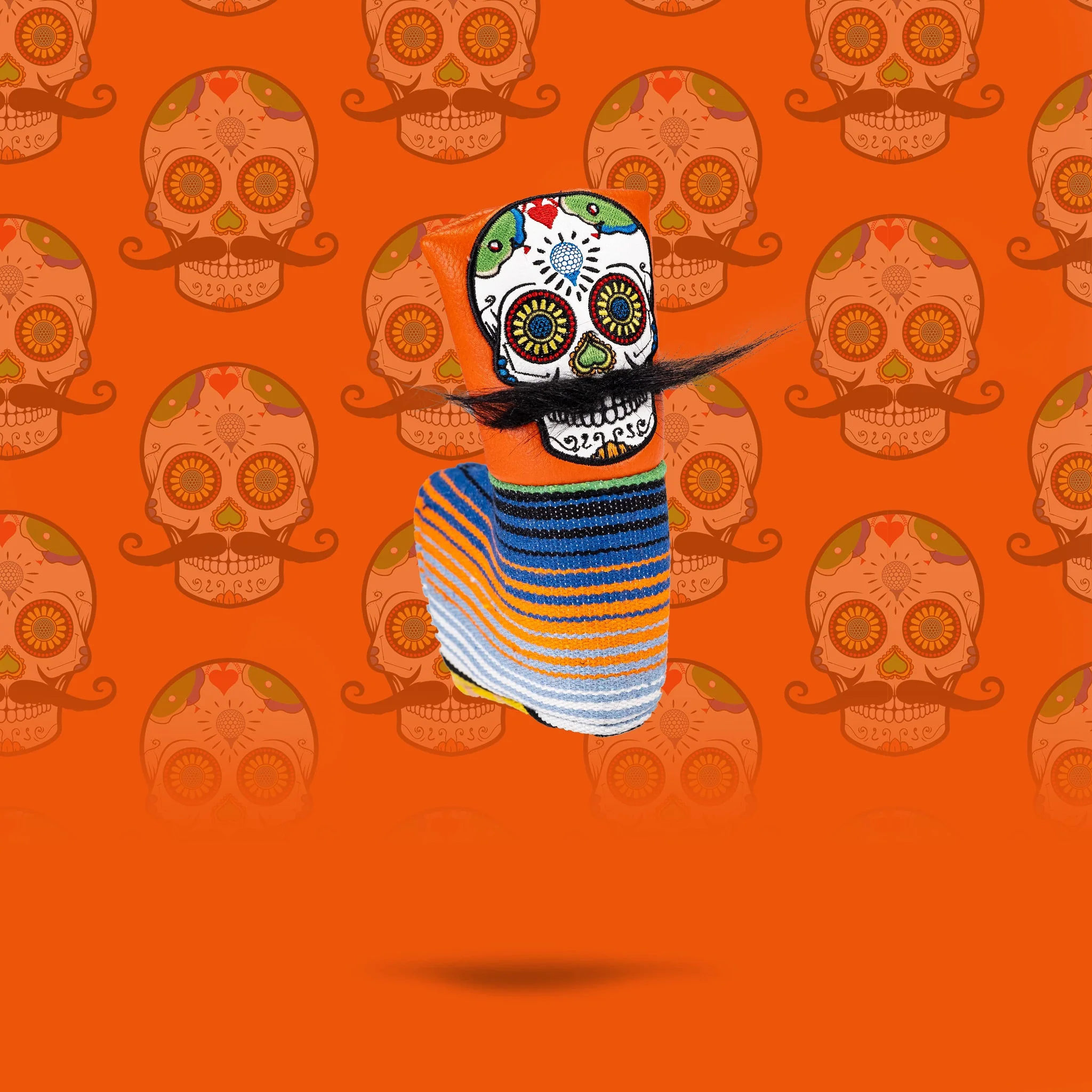 Mustache Sugar Skull - Blade Putter Cover Orange - Image 3