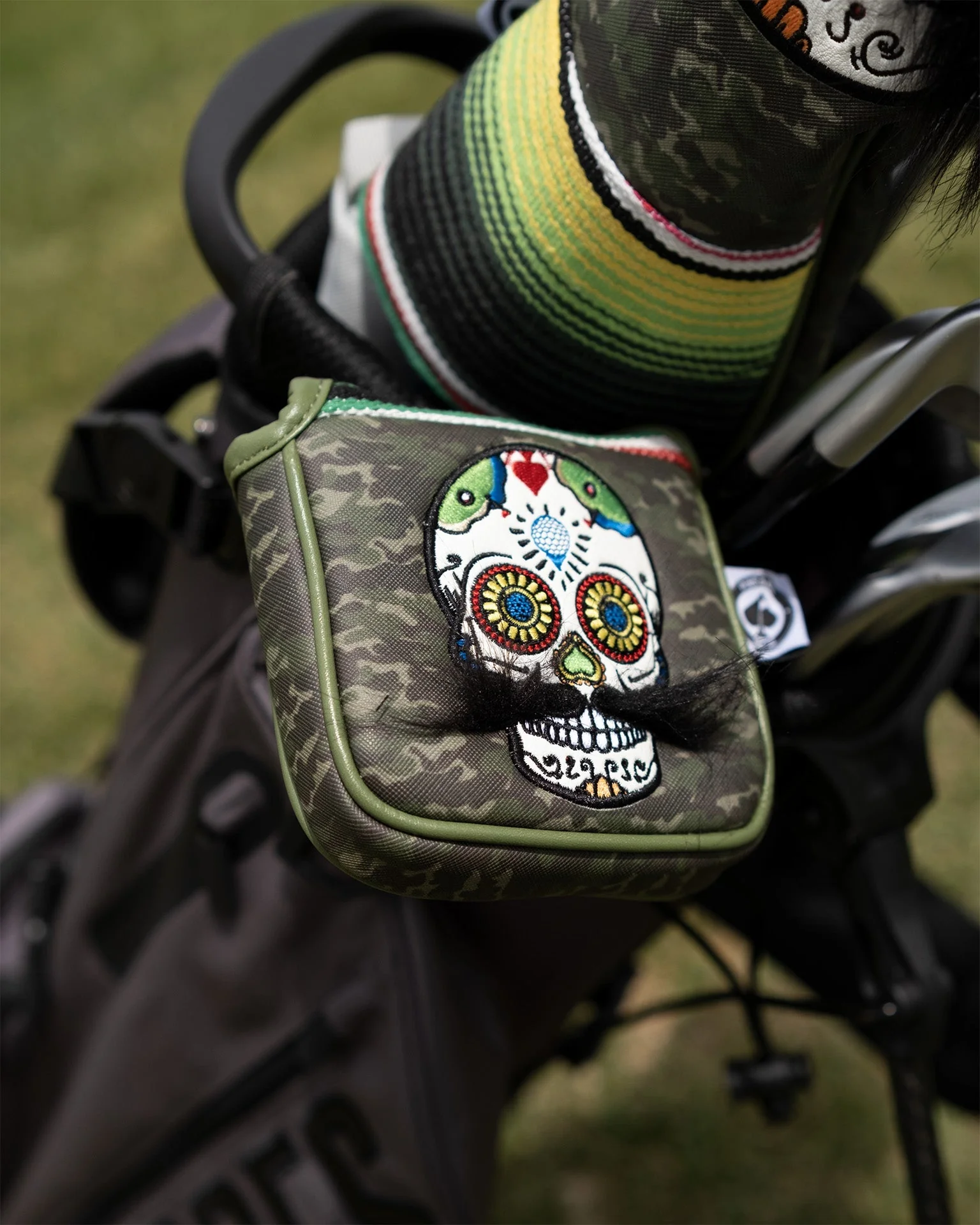 Mustache Sugar Skull - Mallet Putter Cover Green Camo - Image 6