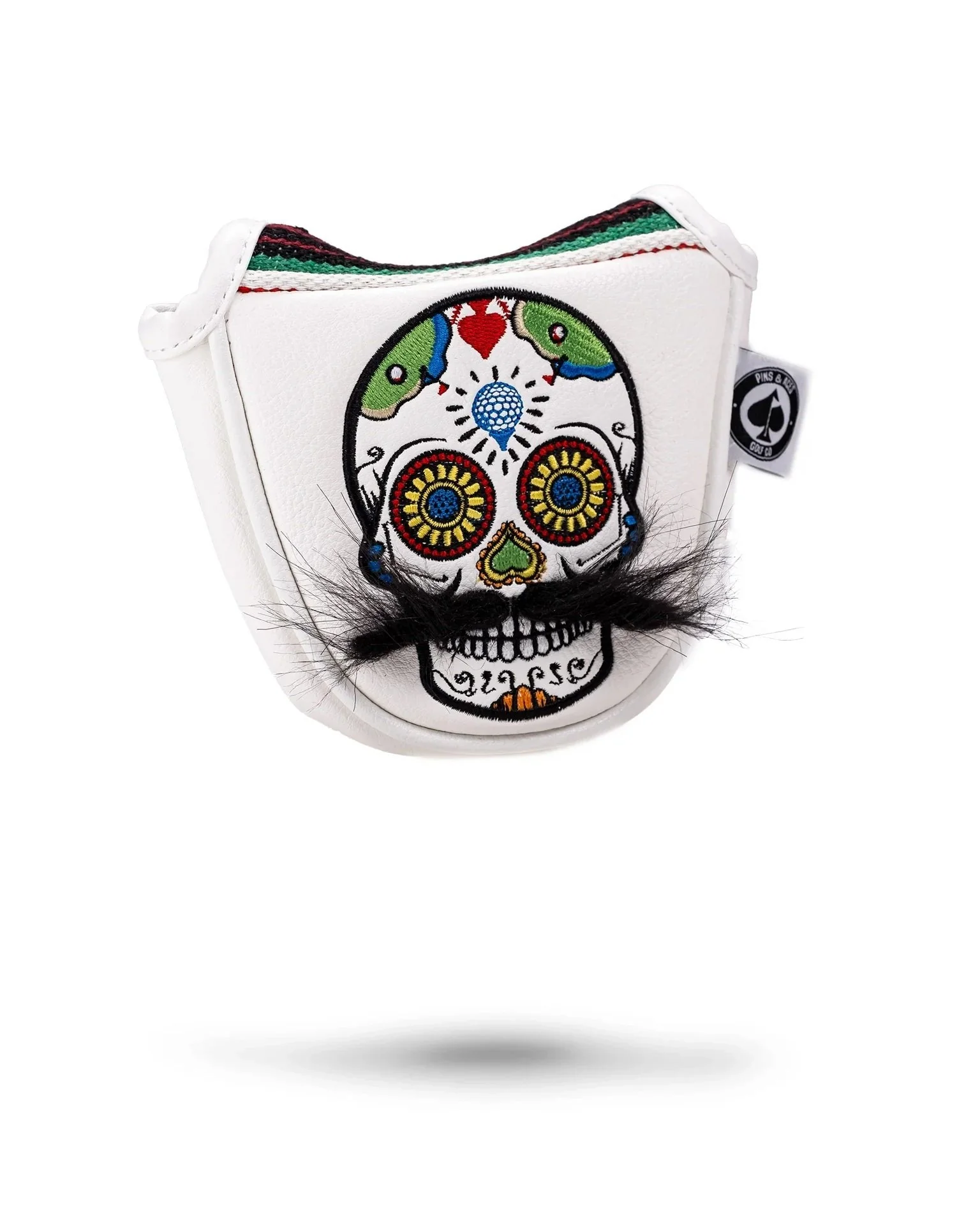 Mustache Sugar Skull - Mallet Putter Cover White - Image 2
