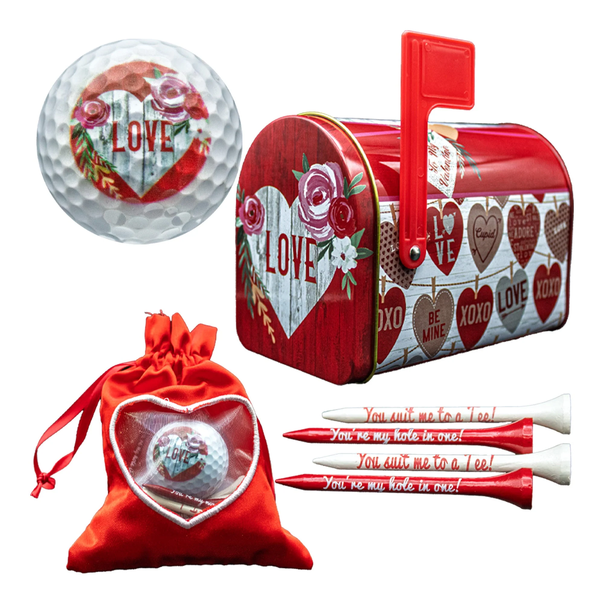 New Novelty Love and Roses Golf Balls and Tee Set