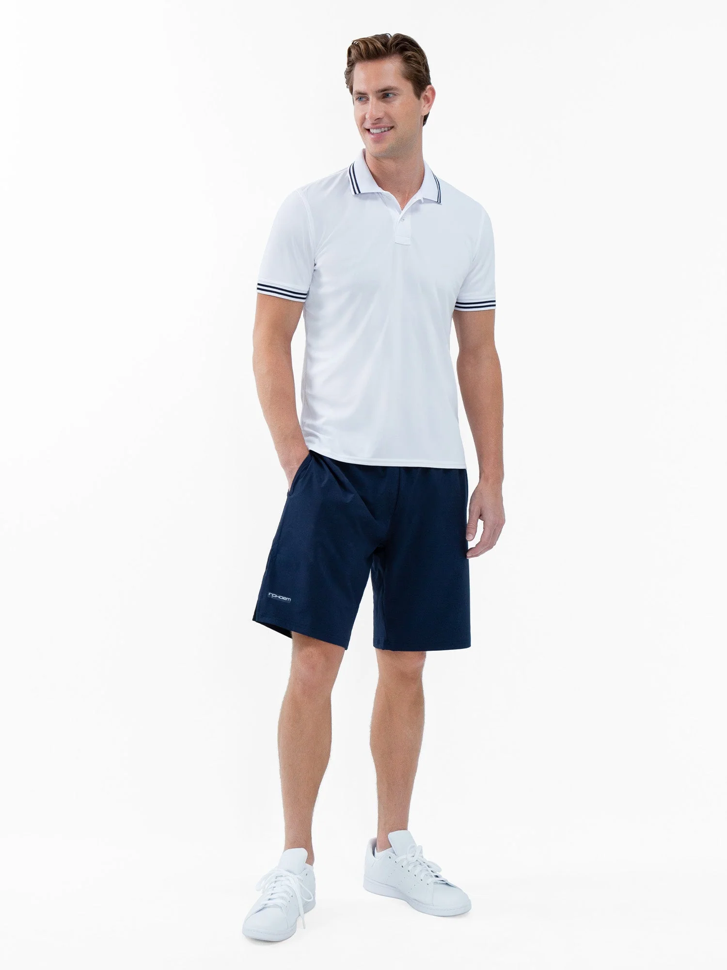Performance Men's Classic Tennis Rib Collar Polo - White/Midnight - Image 3