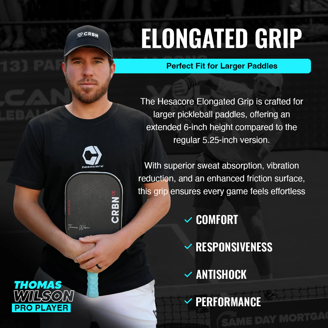 Pickleball Elongated Grip - 6 Inches Long - Regular Soft Feel - White - Image 5