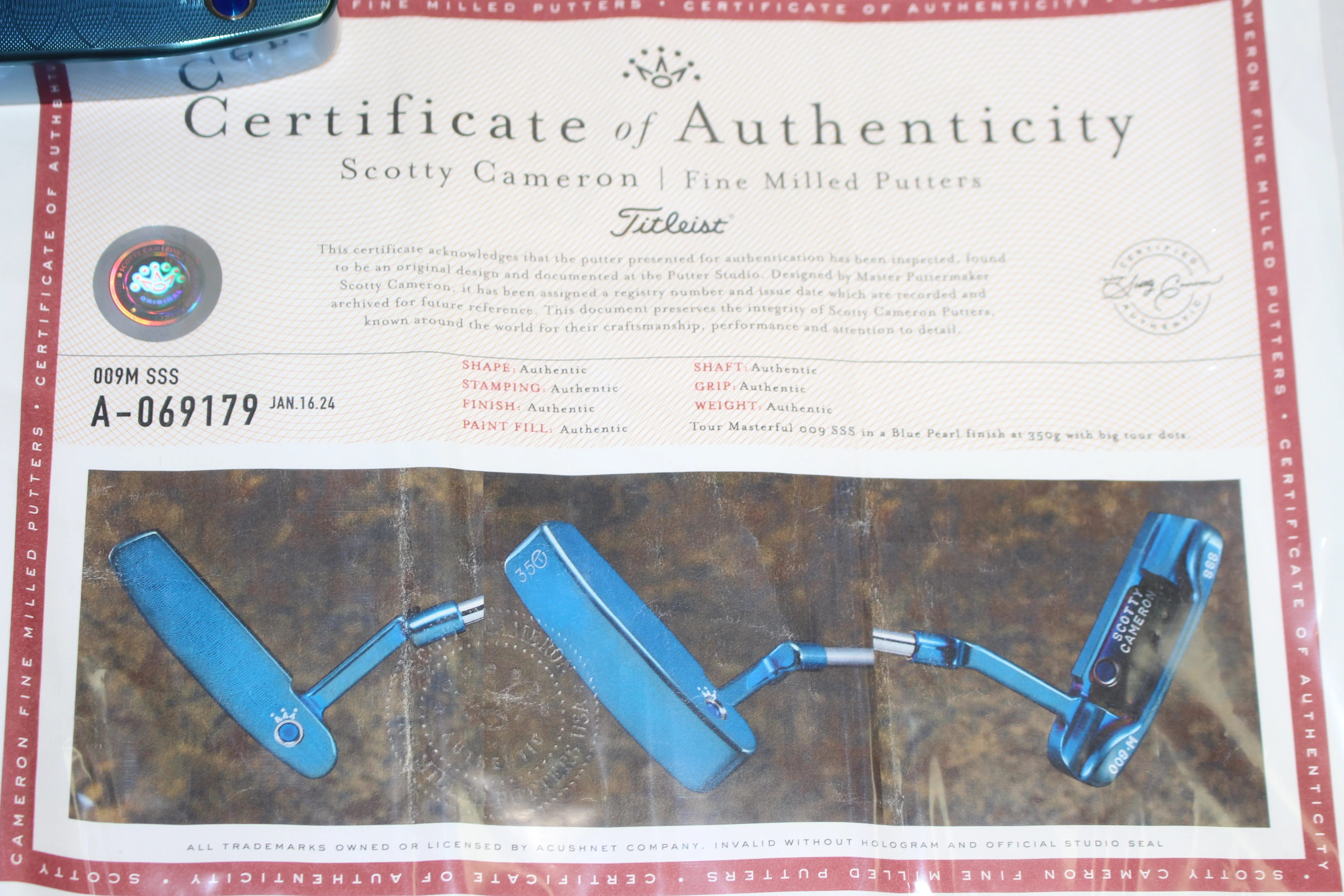 Scotty Cameron - Tour Only Blue Pearl SSS Masterful 009.M Circle T 350G Blade Putter - Image 4