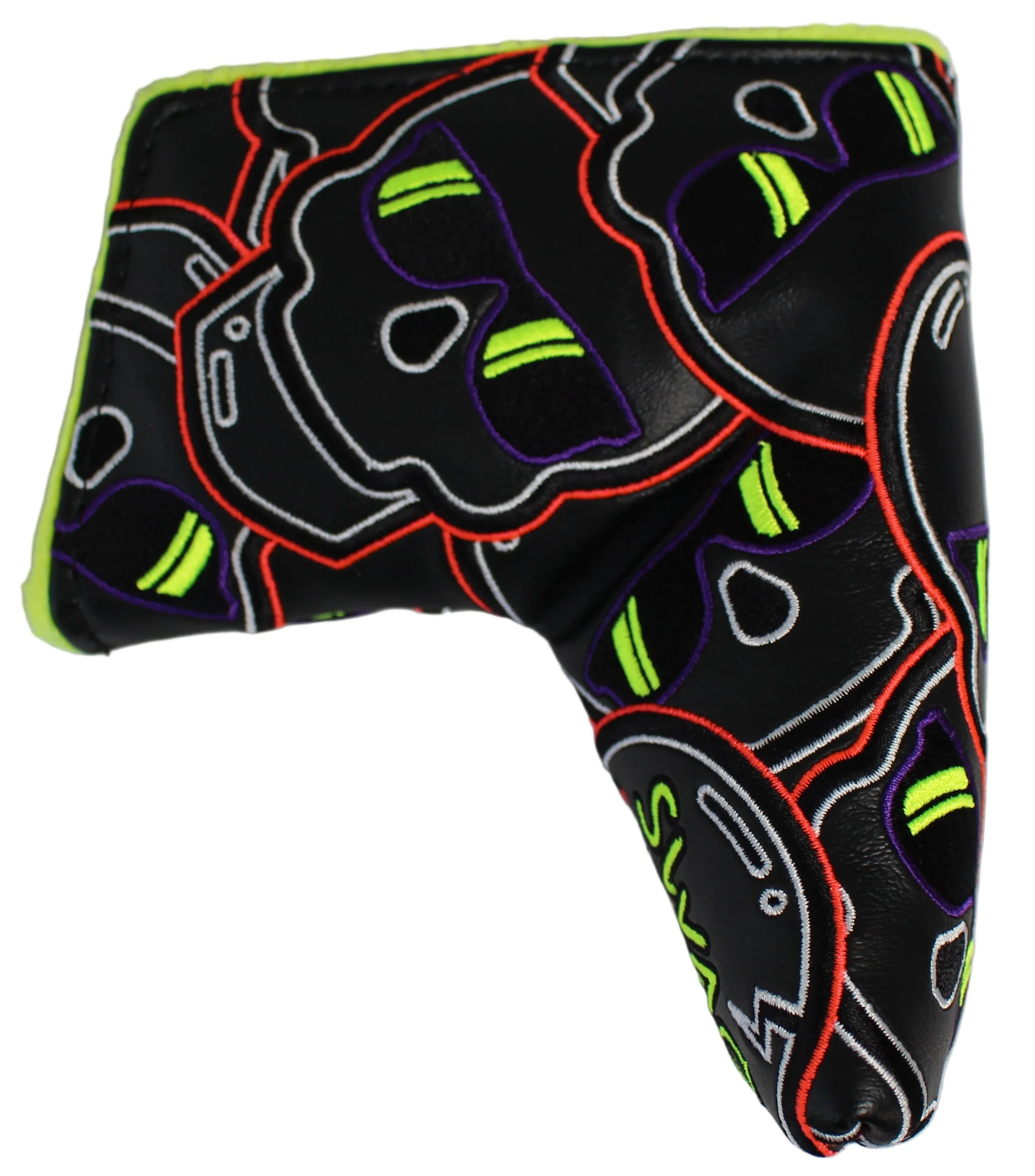 Swag Golf - Stacked Skull Golf Eclipse Black & Yellow Multicolor Blade Putter Headcover - Image 5