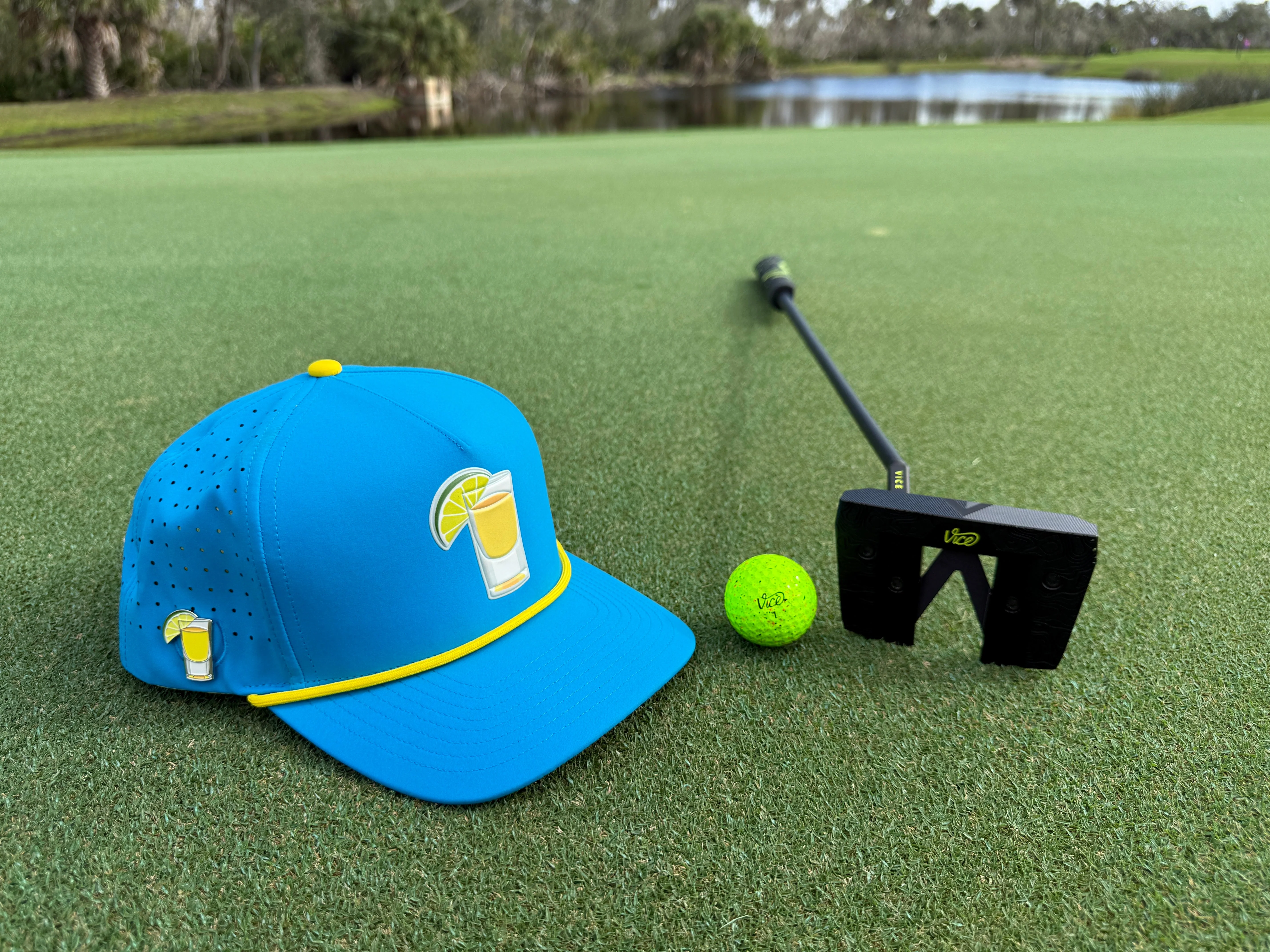 Tequila and Lime Golf Hat | Snapback Cap | Built-in Magnetic Ball Marker Holder + Marker Included | Adjustable | Shot Glass - Image 6
