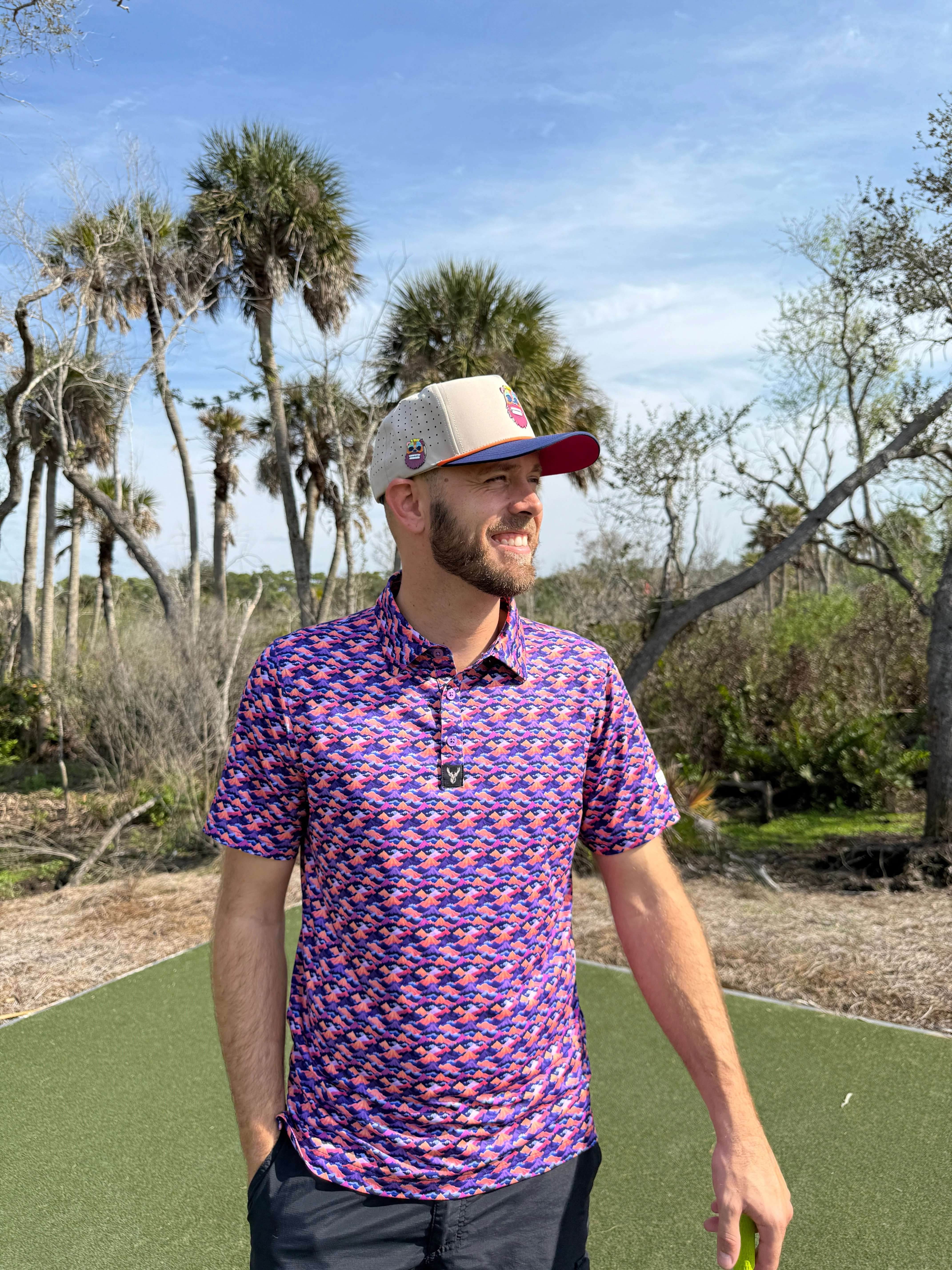 Tiki Bear Golf Hat | Snapback Cap | Built-in Magnetic Ball Marker Holder + Marker Included | Adjustable Multicolor - Image 3